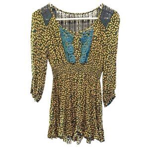 Anthropologie Mine Mini Dress Boho Peasant Long Sleeve Lace Accents Size S